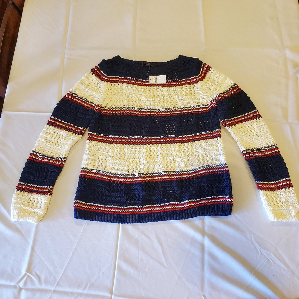Banana Republic Sweater Navy blue, white, red stripes NWT